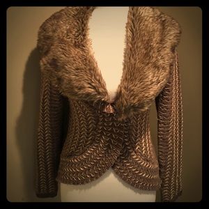 Anthropologie Sweater with Faux Fur Collar.